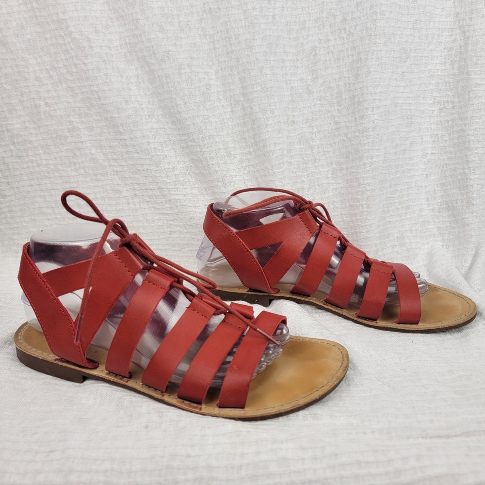 White Mountain‎ Womens 9 Red Gladiator Strappy Lace Up Flat Sandal Summer
